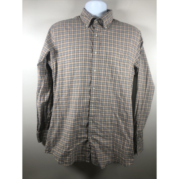 Proper Cloth Men's Button Down Shirt Size Medium Tan And Gray Plaid Cotton L/S - Picture 1 of 15